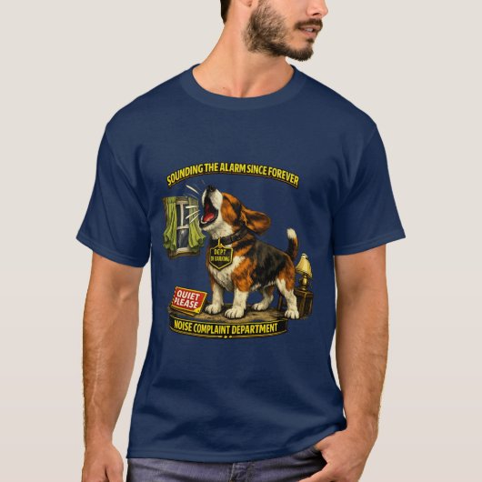 ビーグル騒音苦情受付所 楽しい犬デザイン Tシャツ (正面)