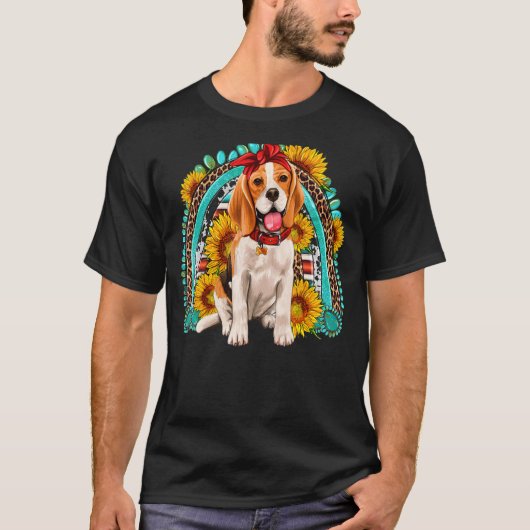 ビーグル ひまわり 宝石 レインボー ビーグル レオパード C Tシャツ (正面)