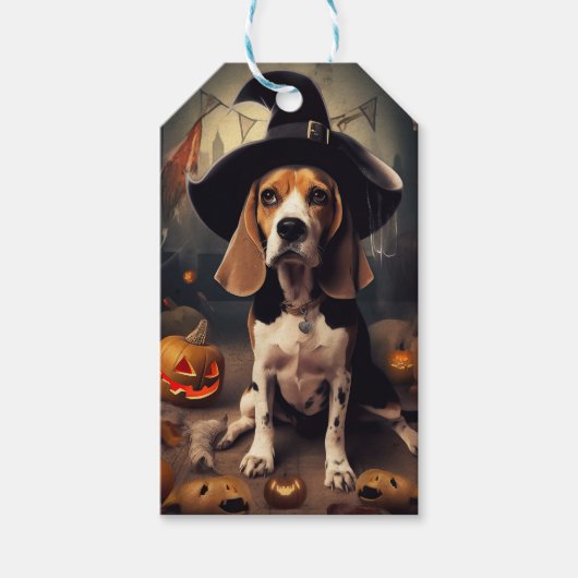 ビーグル カボチャ ハロウィン おばけ ギフトタグ (正面)