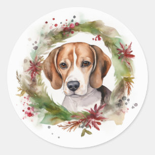 ビーグル・クリスマスリース・フェスティブな犬 ラウンドシール