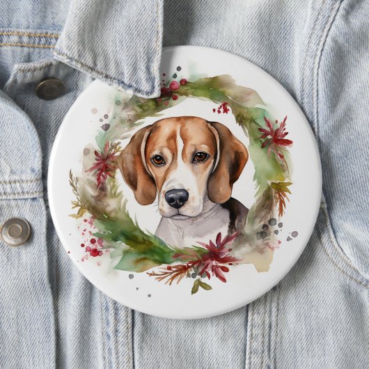 ビーグル クリスマスリース 楽しいパピー 缶バッジ (インサイチュ)