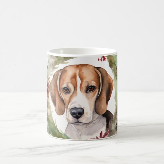 ビーグル クリスマスリース 楽しい仔犬 コーヒーマグカップ (中央)