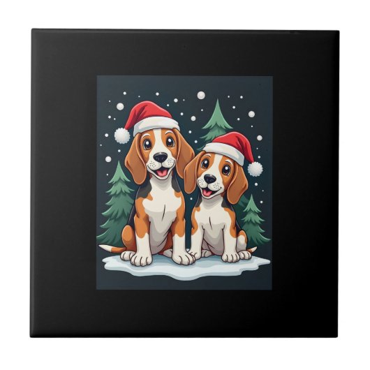 ビーグル クリスマス 犬の飼い主 クリスマス パジャマロン タイル (正面)