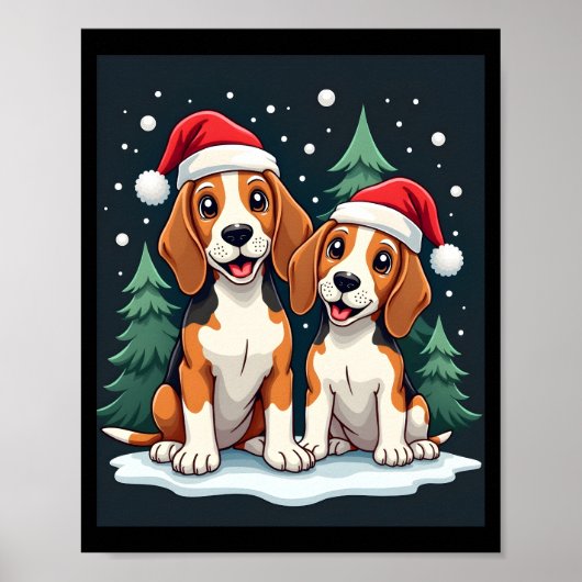 ビーグル クリスマス 犬の飼い主 クリスマス パジャマロン ポスター (正面)