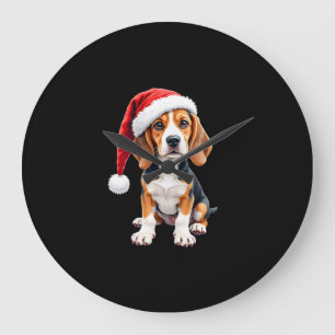 ビーグル クリスマス 犬 ロングスリーブTシャツ ラージ壁時計