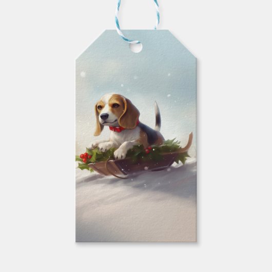 ビーグル クリスマス 雪 冬 ギフトタグ (正面)