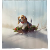 ビーグル クリスマス 雪 冬 シャワーカーテン (正面)