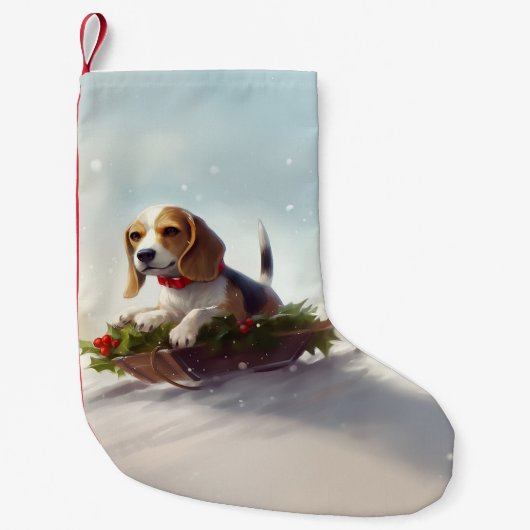 ビーグル クリスマス 雪 冬 スモールクリスマスストッキング (正面)