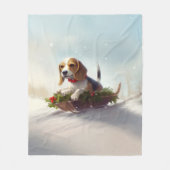 ビーグル クリスマス 雪 冬 フリースブランケット (正面)