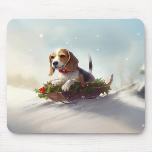 ビーグル クリスマス 雪 冬 マウスパッド (正面)