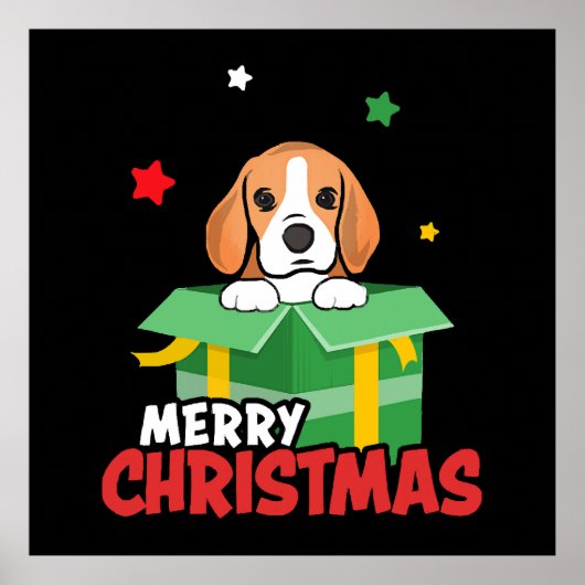 ビーグル サンタ 犬好き メリークリスマス クリスマス ポスター (正面)