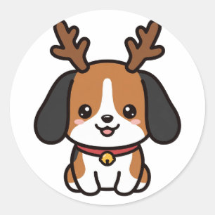 ビーグル トナカイ クリスマス ラウンドシール