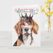 ビーグル・ドッグ・クイーン・フォー・ア・デイおもしろい誕生日 カード (黄色い花)