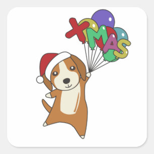 ビーグル・メリー・クリスマス冬の動物 スクエアシール
