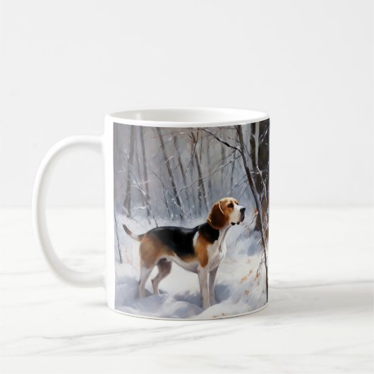 ビーグル 雪を降らせて クリスマス コーヒーマグカップ (左)
