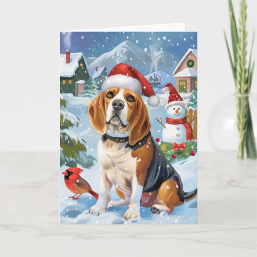 ビーグル 雪を降らせて クリスマス ホリデー カード (正面)