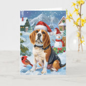 ビーグル 雪を降らせて クリスマス ホリデー カード (黄色い花)