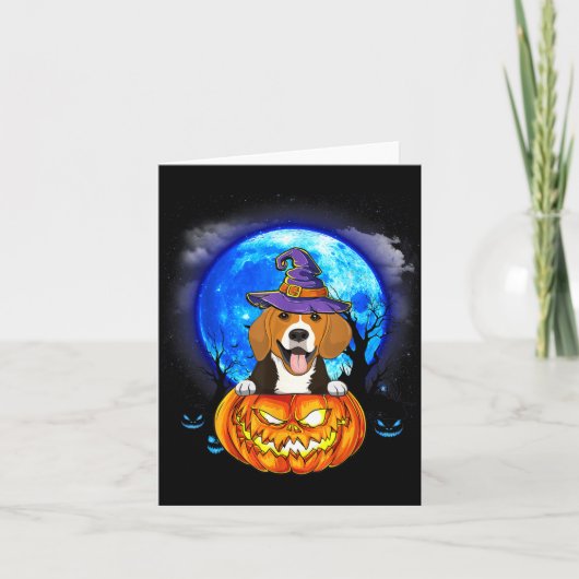 ビーグル 魔法使い 月 かぼちゃ 怖い ハロウィン 犬 カード (正面)