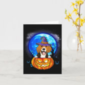 ビーグル 魔法使い 月 かぼちゃ 怖い ハロウィン 犬 カード (黄色い花)