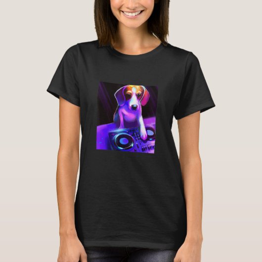 ビーグル DJ Vaporwave おしゃれ 犬 メンズ レディース 男性 女性 少年 Tシャツ (正面)