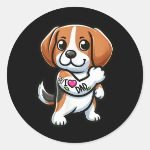ビーグルIラブパパおもしろい犬タトゥー_1 ラウンドシール