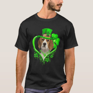 ビーグルSt patricks day恋人アイリッシュシャムロックドッグロー Tシャツ
