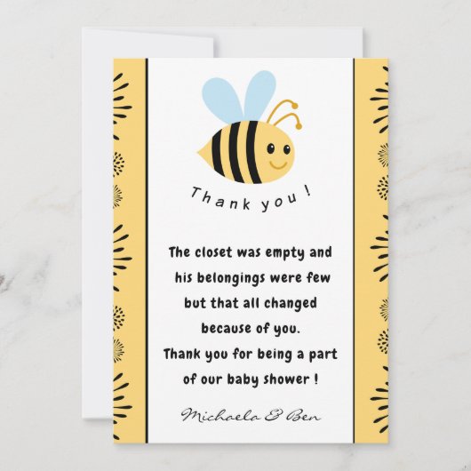 ビーサンキューカードスイートビー缶として赤ちゃんシャワー サンキューカード (正面)