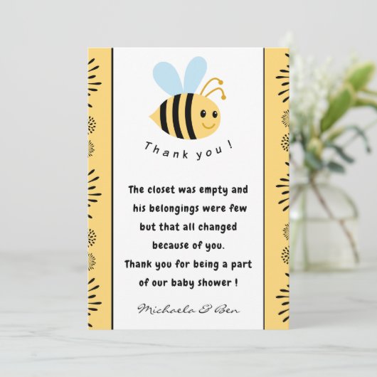 ビーサンキューカードスイートビー缶として赤ちゃんシャワー サンキューカード (スタンド正面)