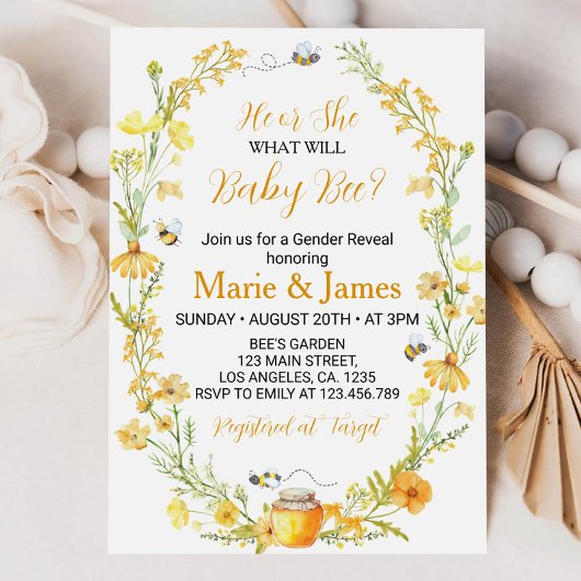 ビージェンダーリビールワイルドフラワーベビービー招待状 招待状