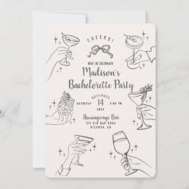 ビージュレトロカクテルパーティーバチェロレッテ招待状