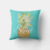 ビースイートパイナップルターコイズブルーウォーター色 クッション (裏面)