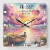 ビースティンサンセットレイクボート スクエア壁時計 (正面)