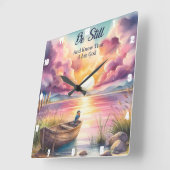 ビースティンサンセットレイクボート スクエア壁時計 (傾斜)