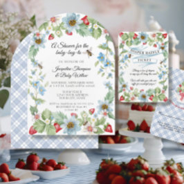 ビーストロベリーシャワーにベリー甘い男の赤ちゃん 招待状