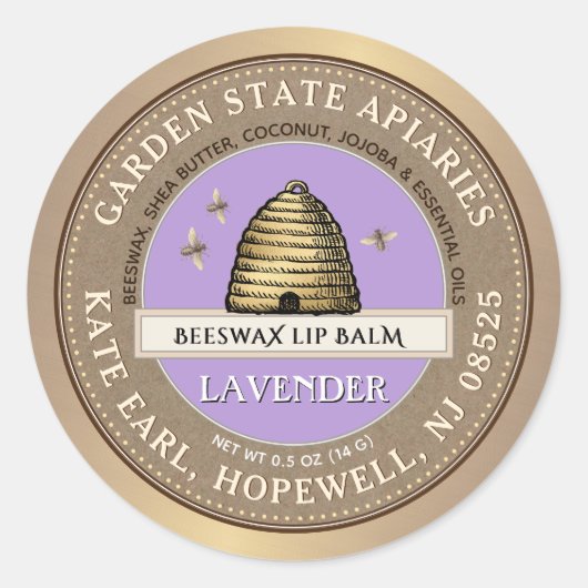 ビースワックスリップバーム(ヴィンテージ串と蜂の紫) ラウンドシール (正面)