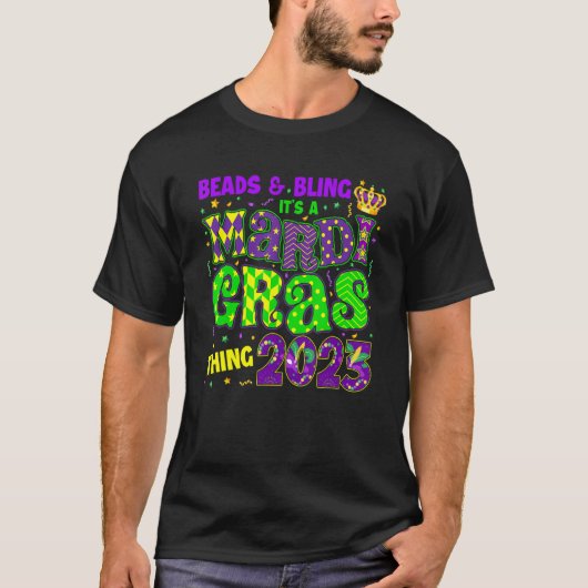ビーズきらきら光るとMardi Gras Thing 2023 Carni Tシャツ (正面)