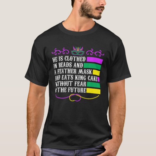 ビーズと羽毛マスクマルディグラを着た Tシャツ (正面)