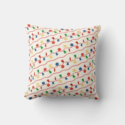ビーズのガーランドとレトロなクリスマスオーナメント クッション (正面)