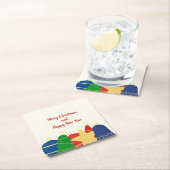 ビーズのガーランドとレトロなクリスマスオーナメント スクエアペーパーコースター (インサイチュ)