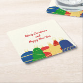 ビーズのガーランドとレトロなクリスマスオーナメント スクエアペーパーコースター (アングル)