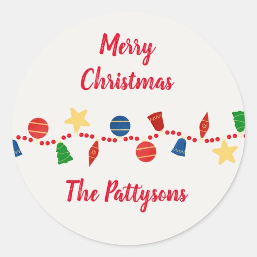 ビーズのガーランドとレトロなクリスマスオーナメント ラウンドシール (正面)