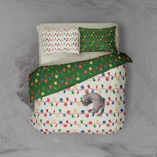 ビーズのガーランドとレトロなクリスマスオーナメント 枕カバー