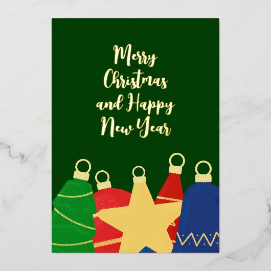 ビーズのガーランドとレトロなクリスマスオーナメント 箔シーズンカード (正面)