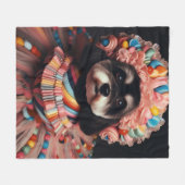 ビーズのドレスを着た可愛い犬 フリースブランケット (正面(横))