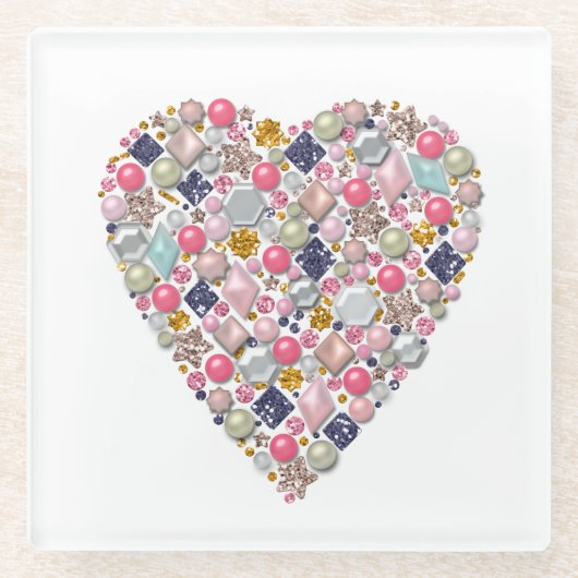 ビーズのハート ガラスコースター (正面)
