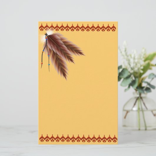 ビーズのブラウンは文房具に羽をつけます 便箋 (スタンド正面)