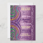 ビーズの必要性Mardi Grasパープルマスカレードパーティー 招待状 (正面)