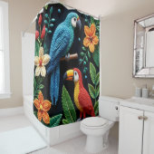 ビーズの森の中のオウムとトゥーカン シャワーカーテン (インサイチュ)