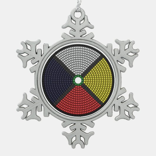 ビーズの薬の車輪 スノーフレークピューターオーナメント (正面)