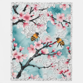 ビーズアンドピンクさくらんぼ花咲きヴィンテージレース フリースブランケット